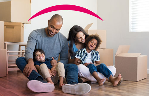 Family relaxing in new home.